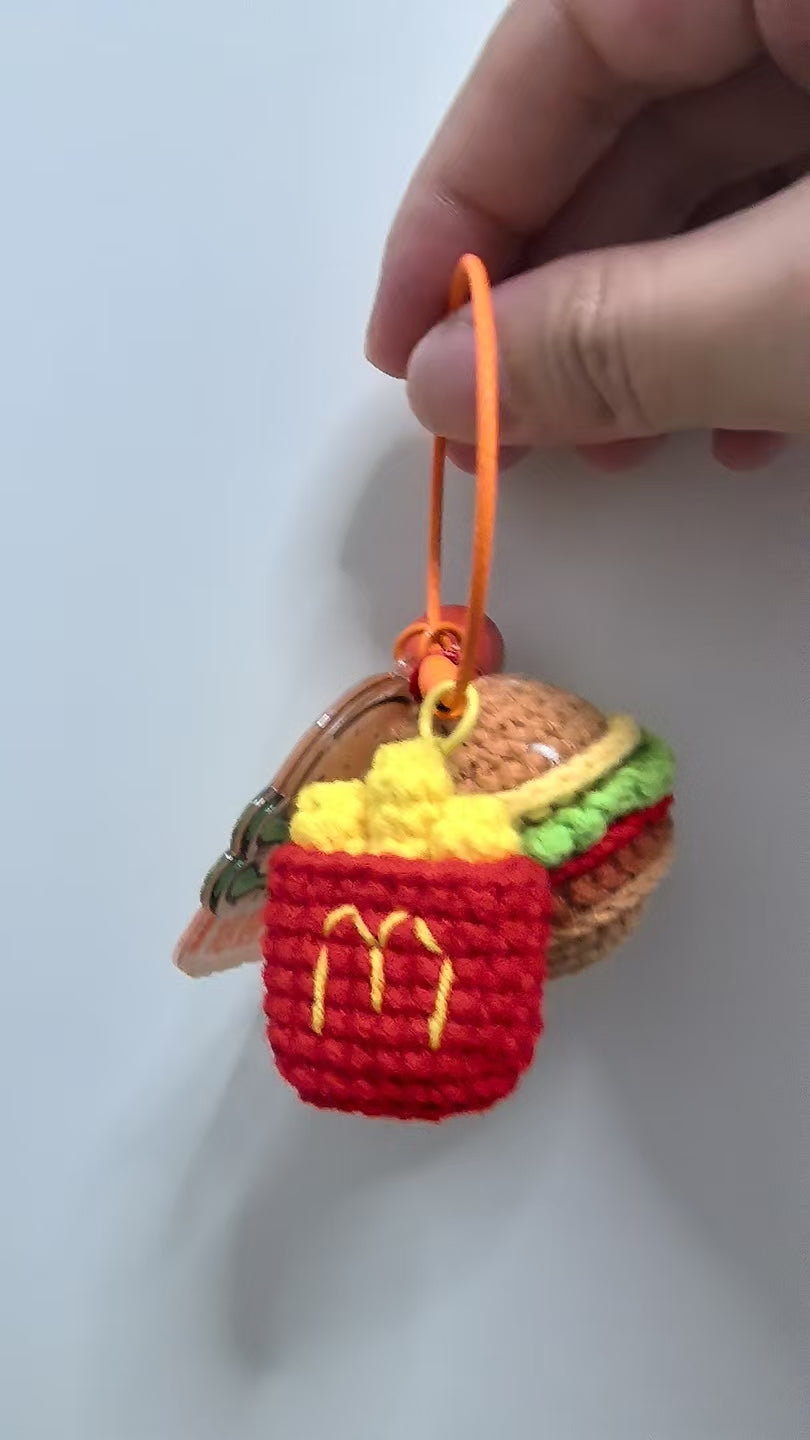 Crocheted Pendant - burger and chips