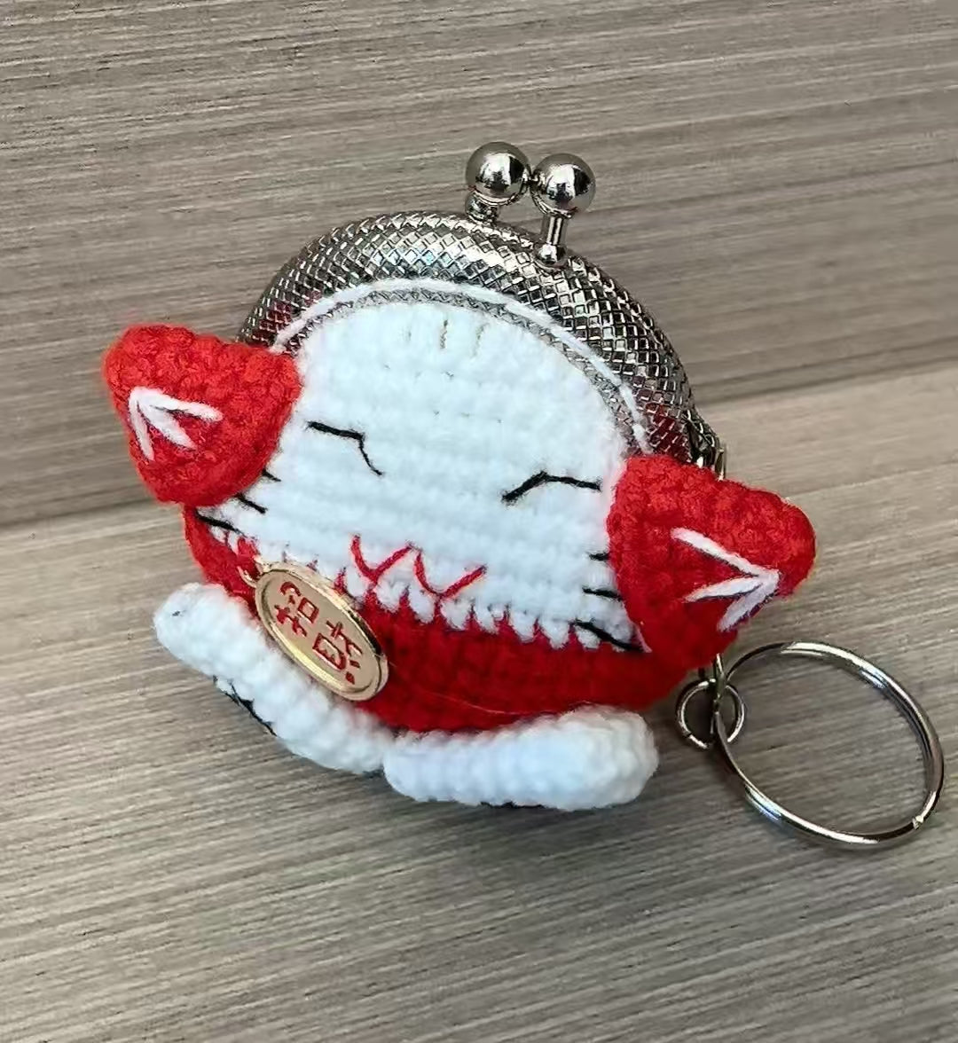 Crocheted coin purse - Maneki-neko