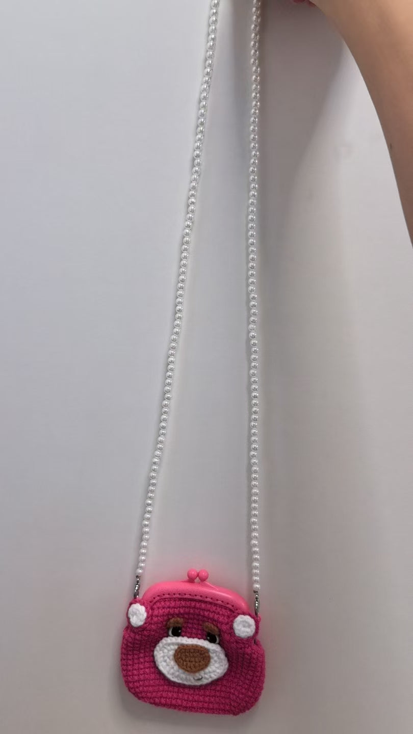 Crocheted card wallet - Strawberry Bear