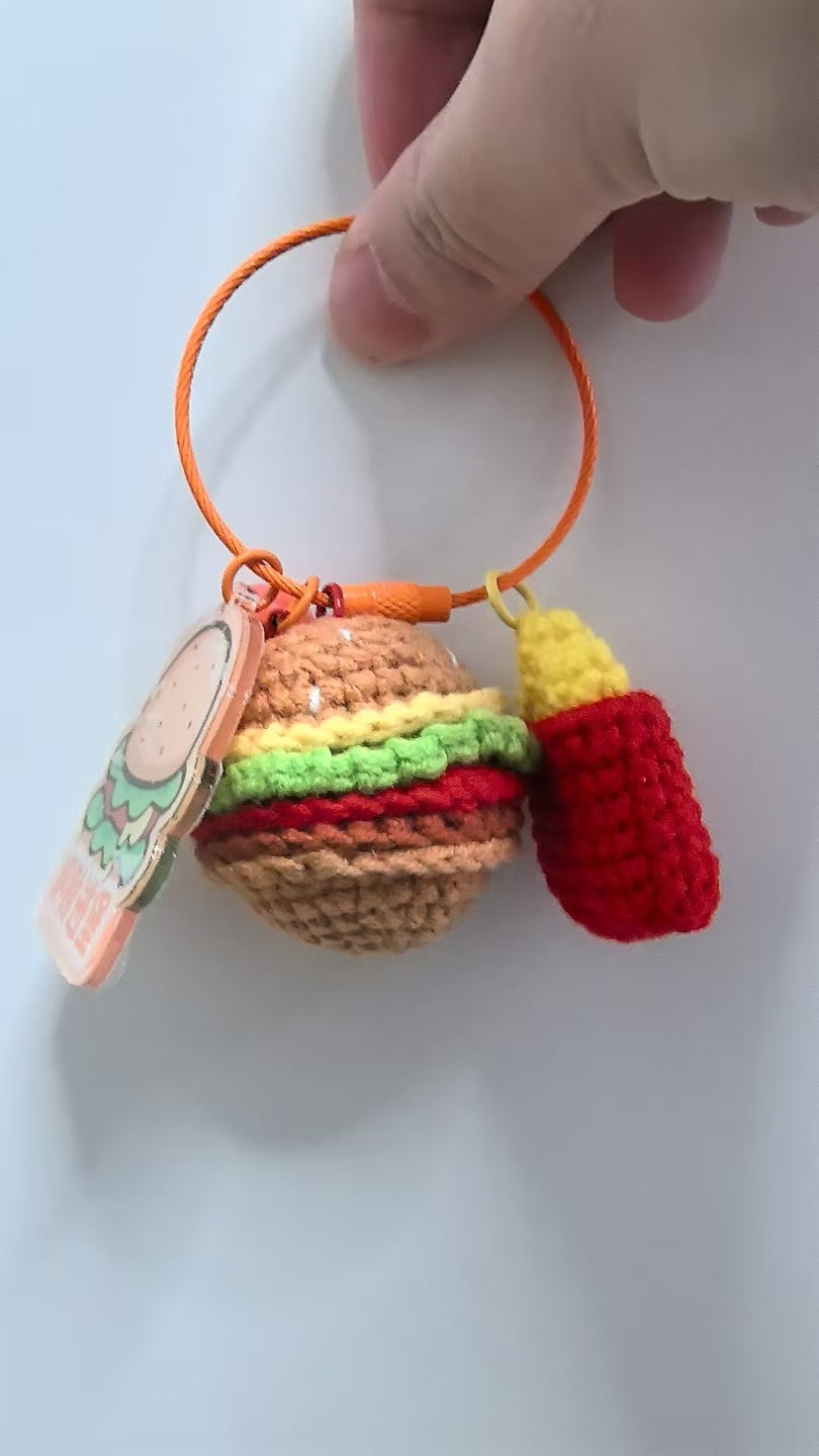 Crocheted Pendant - burger and chips