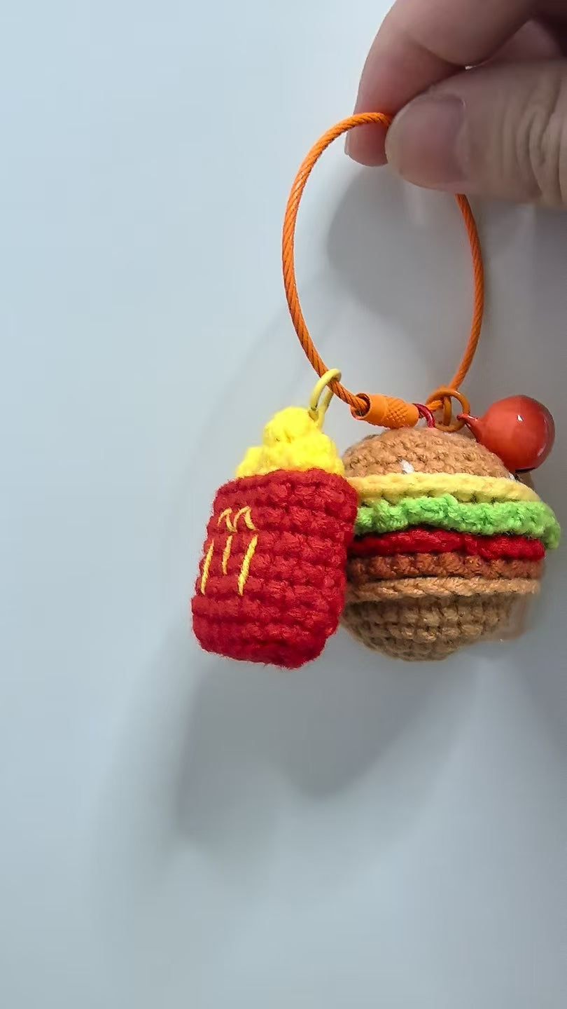 Crocheted Pendant - burger and chips