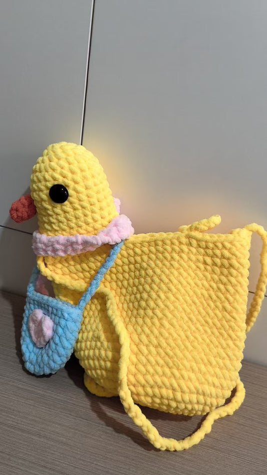Crocheted yellow duck bag