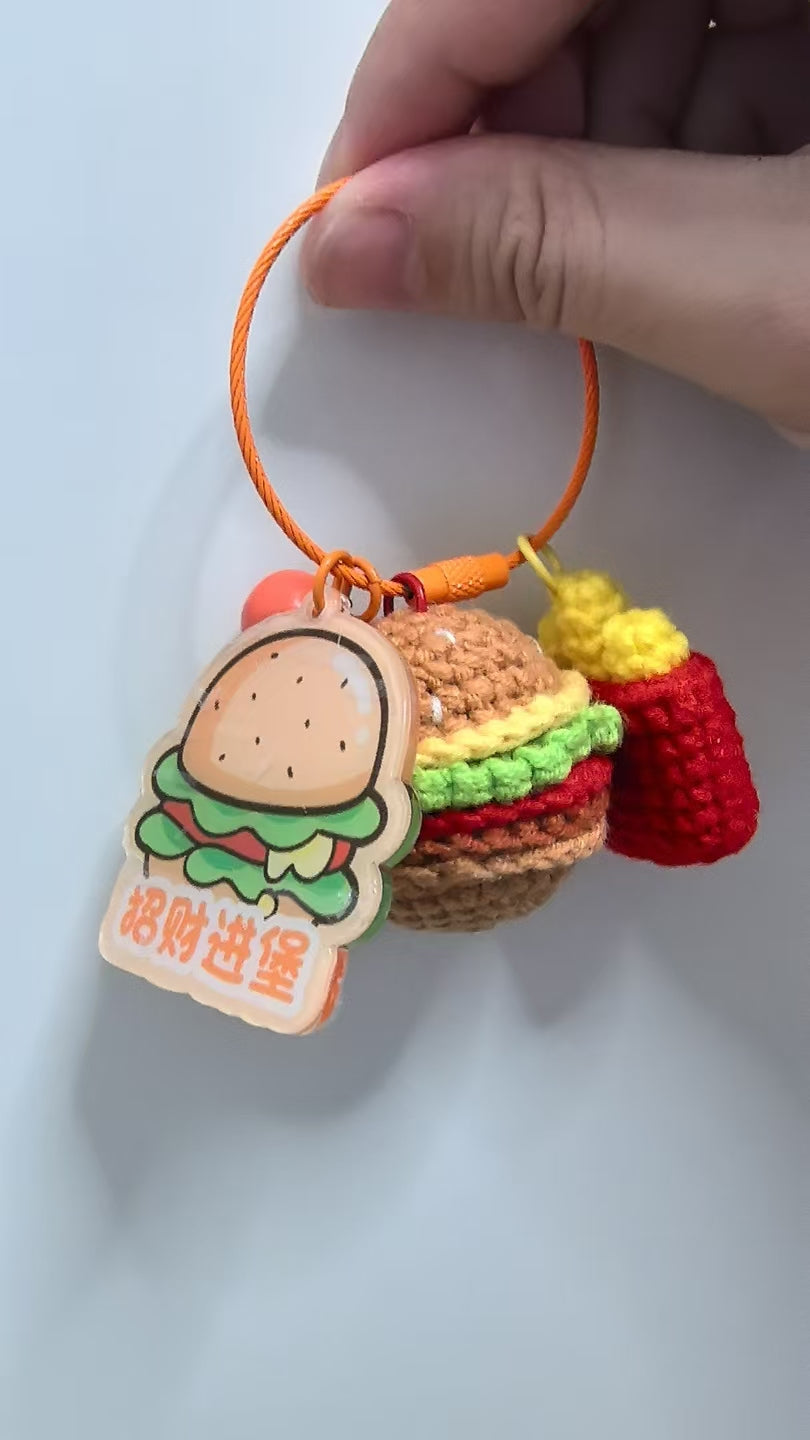 Crocheted Pendant - burger and chips