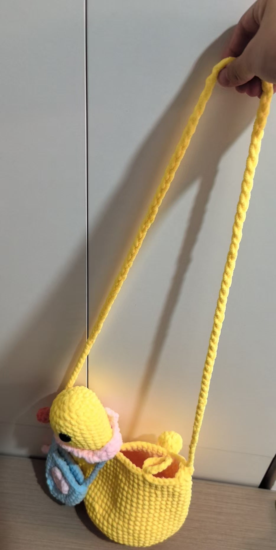 Crocheted yellow duck bag